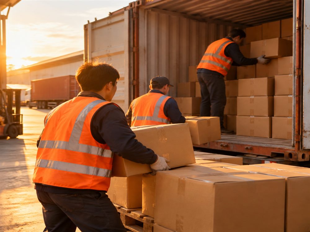 Loading an export container at the Ningbo warehouse dock